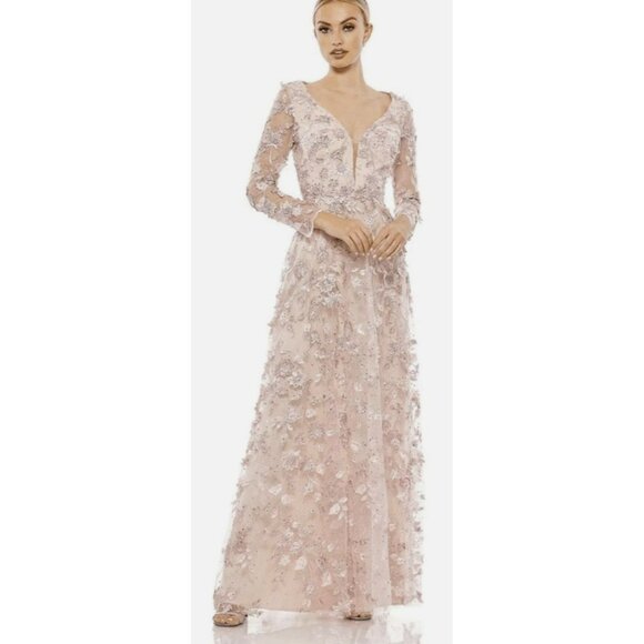 Mac Duggal Floral Applique Gown Pink Size 10 Formal Maxi Dress NWT - Picture 3 of 10
